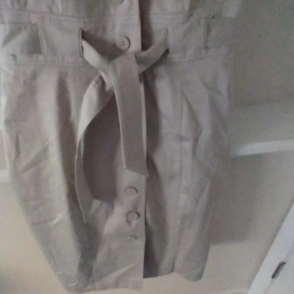 Calvin Klein Cap Sleeve Band Collar Button Front‎ Sash Belt Beige Dress Size 10 - Picture 3 of 11